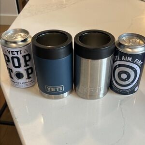 Set of 2 YETI Navy and Stainless Steel 12oz Colster Can Coolers
